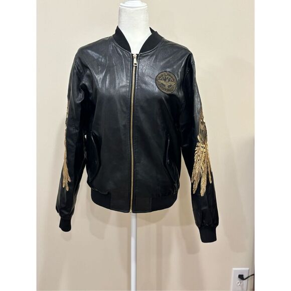 **SALE** Men's GXP Eagle Wings Full Zip Faux Leather Bomber Jacket Black Medium - Picture 4 of 8